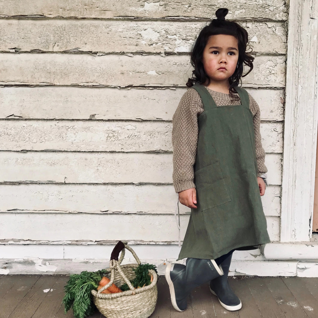 Linen Apron Kids - Khaki